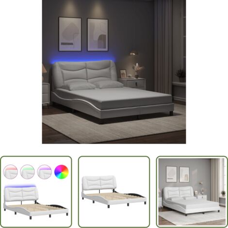 vidaXL Letto con luci a LED -  Giroletto con LED senza Materasso Hvar Bianco 120x200 cm
