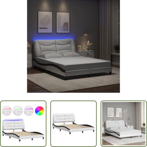 vidaXL Letto con luci a LED -  Giroletto con LED senza Materasso Hvar Bianco e Nero 120x200 cm