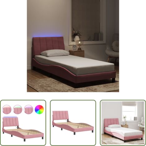 vidaXL Letto con luci -  Giroletto con LED senza Materasso Hanko Rosa 90x190 cm in Velluto