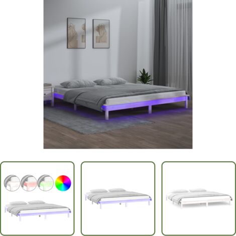 vidaXL Letto con luci -  Giroletto LED Bianco 140x190 cm in Legno Massello