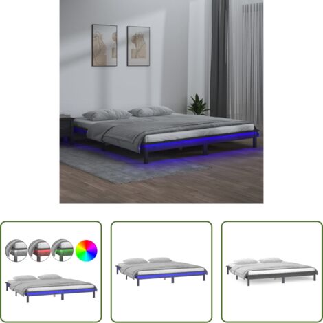 vidaXL Letto con luci -  Giroletto LED Grigio 120x190 cm Small Double Legno Massello