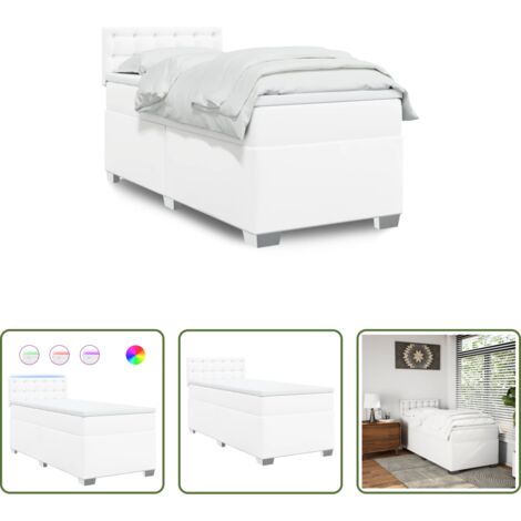 vidaXL Letto con luci LED -  Giroletto a Molle con Materasso Bianco 90x200 cm in Similpelle