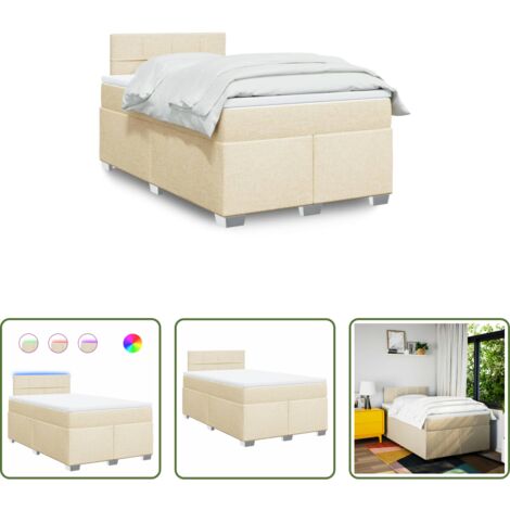vidaXL Letto con luci LED -  Giroletto a Molle con Materasso Crema 120x200 cm in Tessuto