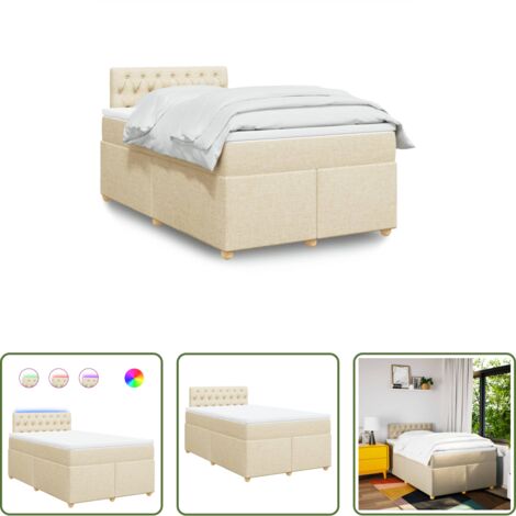 vidaXL Letto con luci LED -  Giroletto a Molle con Materasso Crema 120x200 cm in Tessuto