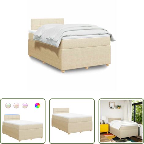 vidaXL Letto con luci LED -  Giroletto a Molle con Materasso Crema 120x200 cm in Tessuto