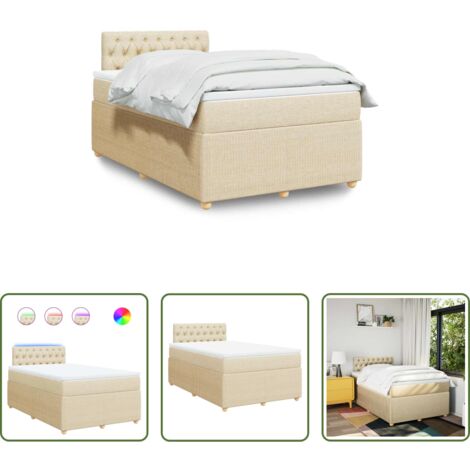 vidaXL Letto con luci LED -  Giroletto a Molle con Materasso Crema 120x200 cm in Tessuto
