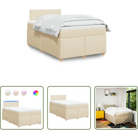 vidaXL Letto con luci LED -  Giroletto a Molle con Materasso Crema 120x200 cm in Tessuto