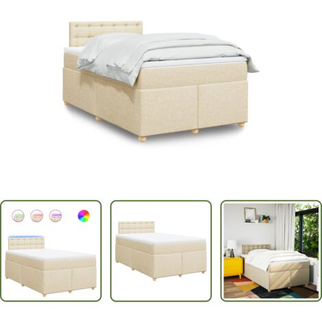vidaXL Letto con luci LED -  Giroletto a Molle con Materasso Crema 120x200 cm in Tessuto