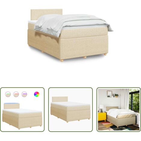 vidaXL Letto con luci LED -  Giroletto a Molle con Materasso Crema 120x200 cm in Tessuto