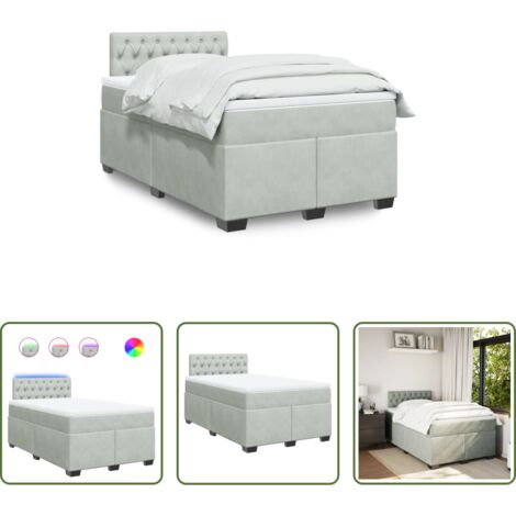 vidaXL Letto con luci LED -  Giroletto a Molle con Materasso Grigio Chiaro 120x200cm Velluto