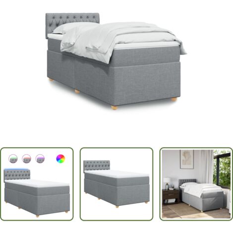 vidaXL Letto con luci LED - Giroletto a Molle con Materasso Grigio Chiaro 80x200 cm Tessuto