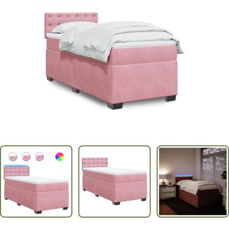 vidaXL Letto con luci LED -  Giroletto a Molle con Materasso Rosa 100x200 cm in Velluto