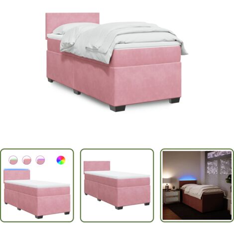 vidaXL Letto con luci LED -  Giroletto a Molle con Materasso Rosa 100x200 cm in Velluto