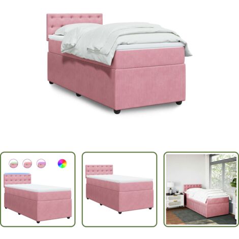 vidaXL Letto con luci LED -  Giroletto a Molle con Materasso Rosa 100x200 cm in Velluto