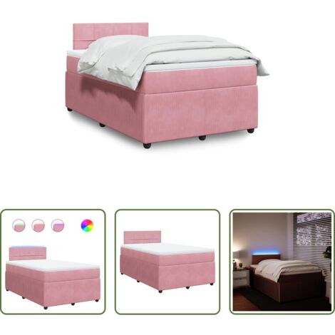 vidaXL Letto con luci LED -  Giroletto a Molle con Materasso Rosa 120x190 cm in Velluto