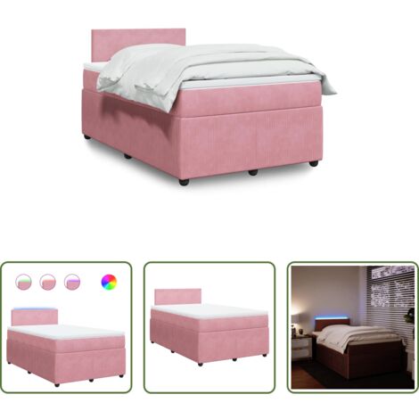 vidaXL Letto con luci LED -  Giroletto a Molle con Materasso Rosa 120x190 cm in Velluto