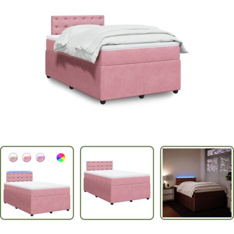 vidaXL Letto con luci LED -  Giroletto a Molle con Materasso Rosa 120x190 cm in Velluto