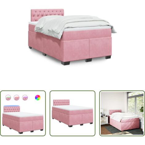 vidaXL Letto con luci LED -  Giroletto a Molle con Materasso Rosa 120x200 cm in Velluto