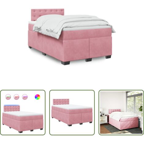 vidaXL Letto con luci LED -  Giroletto a Molle con Materasso Rosa 120x200 cm in Velluto