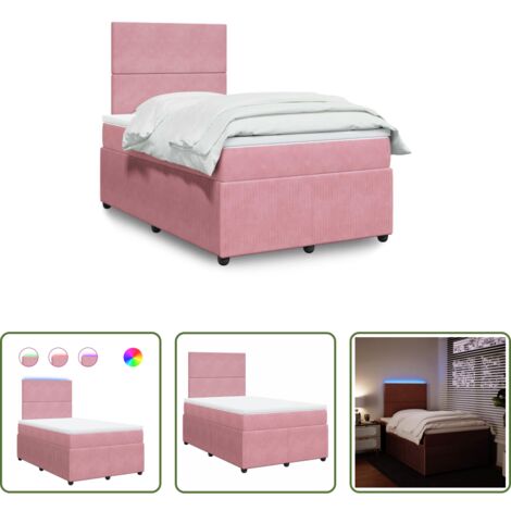vidaXL Letto con luci LED -  Giroletto a Molle con Materasso Rosa 120x200 cm in Velluto