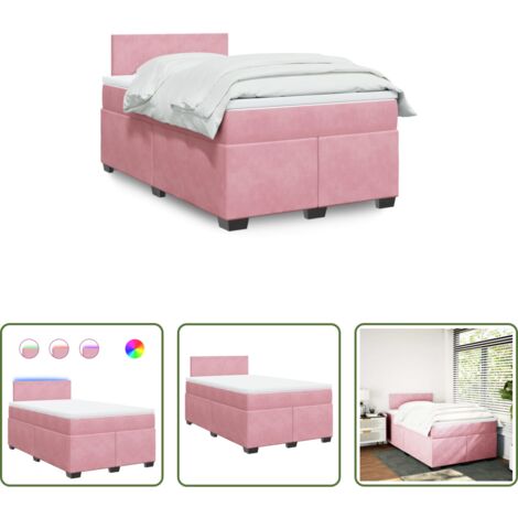 vidaXL Letto con luci LED -  Giroletto a Molle con Materasso Rosa 120x200 cm in Velluto