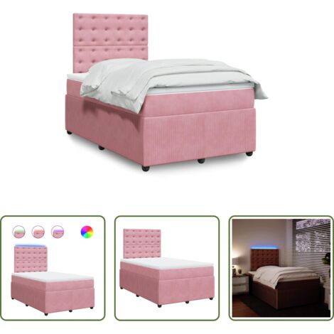 vidaXL Letto con luci LED -  Giroletto a Molle con Materasso Rosa 120x200 cm in Velluto