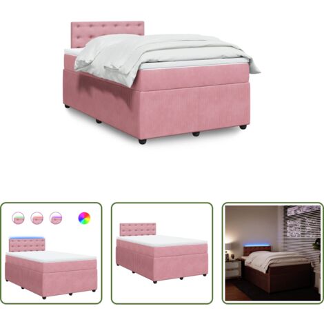 vidaXL Letto con luci LED -  Giroletto a Molle con Materasso Rosa 120x200 cm in Velluto