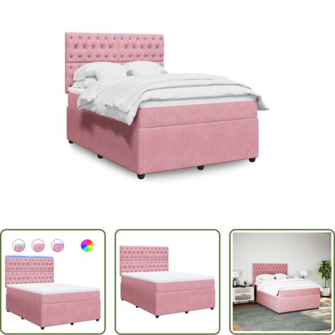 vidaXL Letto con luci LED -  Giroletto a Molle con Materasso Rosa 140x190 cm in Velluto