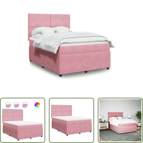 vidaXL Letto con luci LED -  Giroletto a Molle con Materasso Rosa 140x190 cm in Velluto
