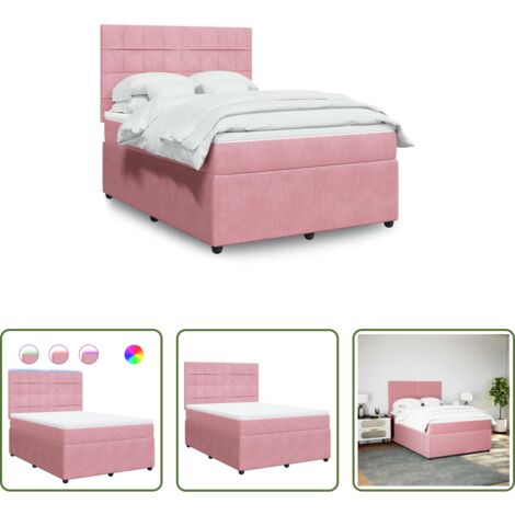 vidaXL Letto con luci LED -  Giroletto a Molle con Materasso Rosa 140x190 cm in Velluto