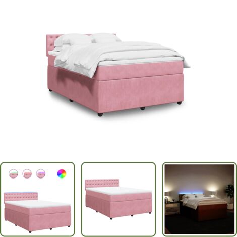 vidaXL Letto con luci LED -  Giroletto a Molle con Materasso Rosa 140x190 cm in Velluto