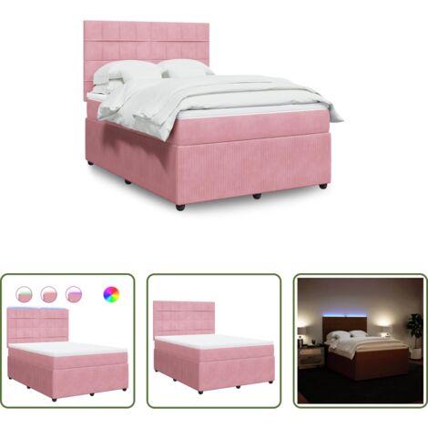 vidaXL Letto con luci LED -  Giroletto a Molle con Materasso Rosa 140x200 cm in Velluto