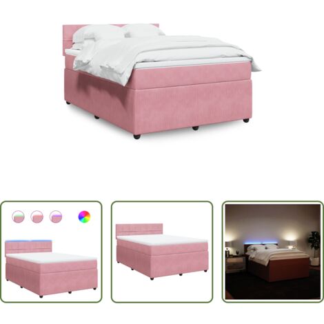 vidaXL Letto con luci LED -  Giroletto a Molle con Materasso Rosa 140x200 cm in Velluto