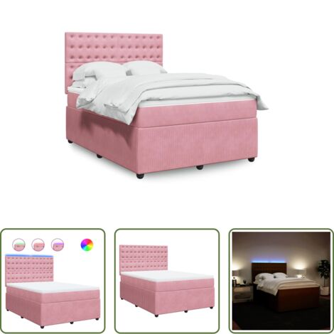 vidaXL Letto con luci LED -  Giroletto a Molle con Materasso Rosa 140x200 cm in Velluto