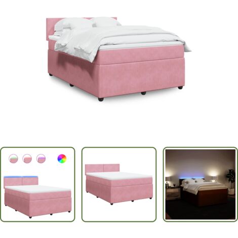 vidaXL Letto con luci LED -  Giroletto a Molle con Materasso Rosa 140x200 cm in Velluto