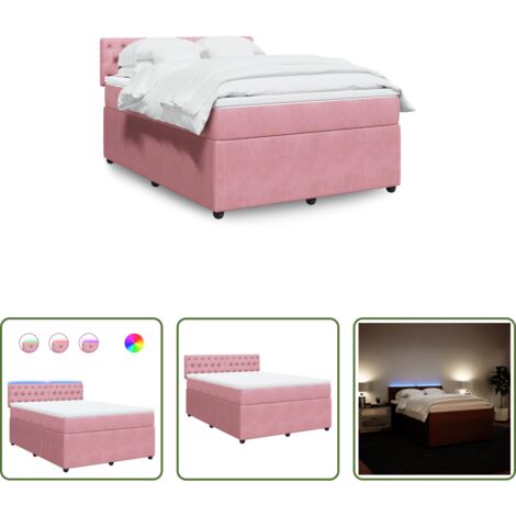 vidaXL Letto con luci LED -  Giroletto a Molle con Materasso Rosa 140x200 cm in Velluto