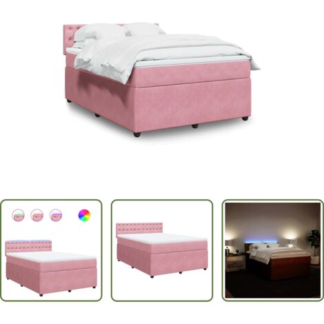 vidaXL Letto con luci LED -  Giroletto a Molle con Materasso Rosa 140x200 cm in Velluto