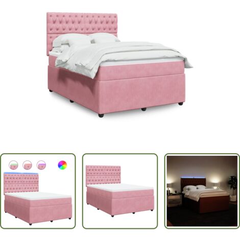 vidaXL Letto con luci LED -  Giroletto a Molle con Materasso Rosa 140x200 cm in Velluto