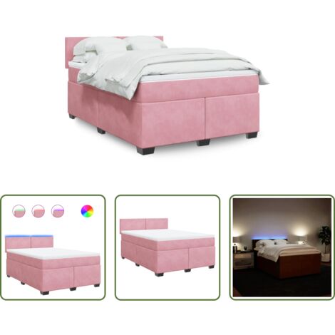 vidaXL Letto con luci LED -  Giroletto a Molle con Materasso Rosa 160x200 cm in Velluto