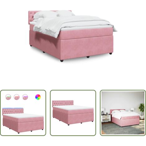 vidaXL Letto con luci LED -  Giroletto a Molle con Materasso Rosa 160x200 cm in Velluto