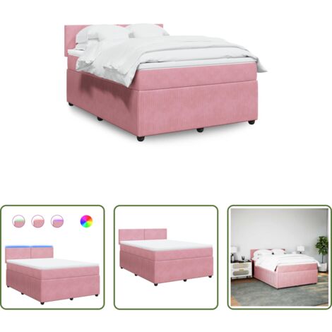 vidaXL Letto con luci LED -  Giroletto a Molle con Materasso Rosa 160x200 cm in Velluto