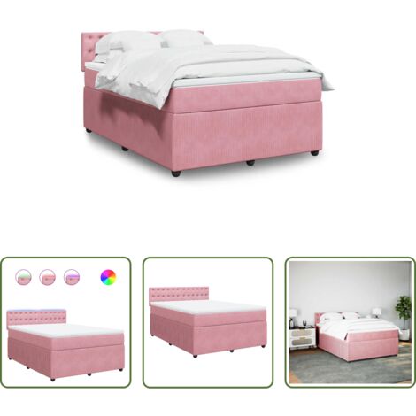 vidaXL Letto con luci LED -  Giroletto a Molle con Materasso Rosa 160x200 cm in Velluto