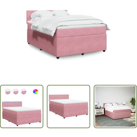 vidaXL Letto con luci LED -  Giroletto a Molle con Materasso Rosa 160x200 cm in Velluto