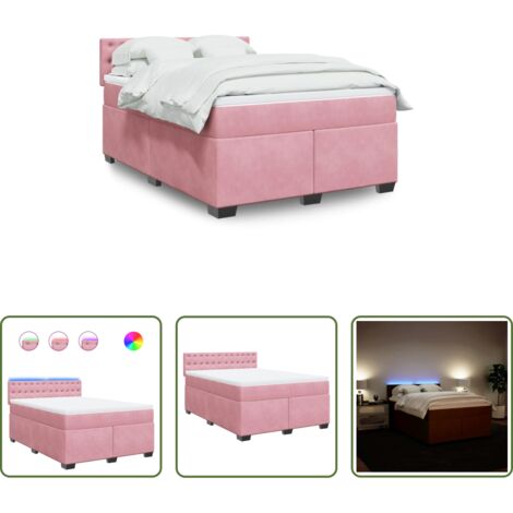 vidaXL Letto con luci LED -  Giroletto a Molle con Materasso Rosa 160x200 cm in Velluto