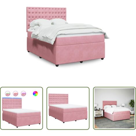 vidaXL Letto con luci LED -  Giroletto a Molle con Materasso Rosa 160x200 cm in Velluto