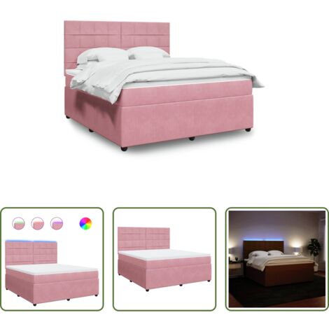 vidaXL Letto con luci LED -  Giroletto a Molle con Materasso Rosa 180x200 cm in Velluto