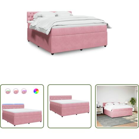 vidaXL Letto con luci LED -  Giroletto a Molle con Materasso Rosa 180x200 cm in Velluto