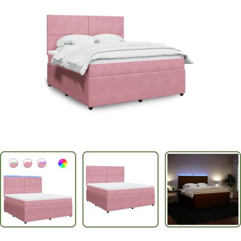 vidaXL Letto con luci LED -  Giroletto a Molle con Materasso Rosa 180x200 cm in Velluto