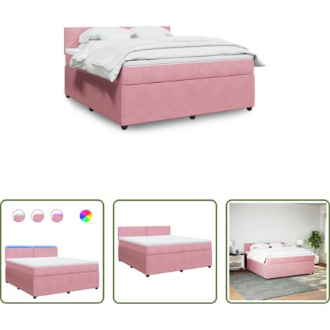 vidaXL Letto con luci LED -  Giroletto a Molle con Materasso Rosa 180x200 cm in Velluto