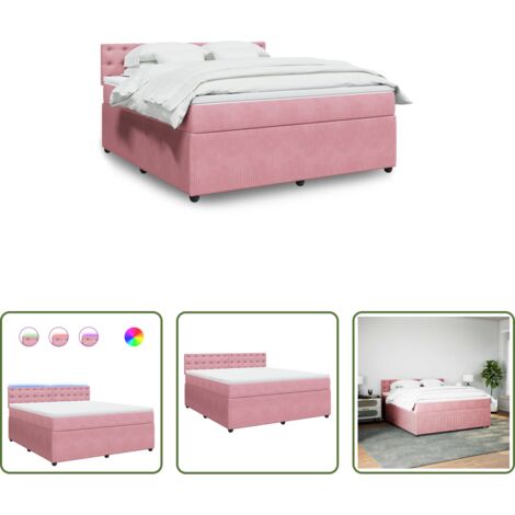 vidaXL Letto con luci LED -  Giroletto a Molle con Materasso Rosa 180x200 cm in Velluto